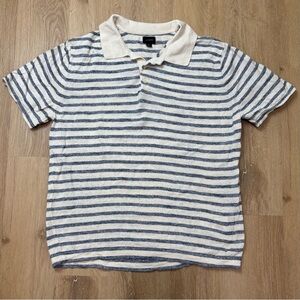 J Crew Men’s Linen Blend Striped Polo Ivory Blue XL